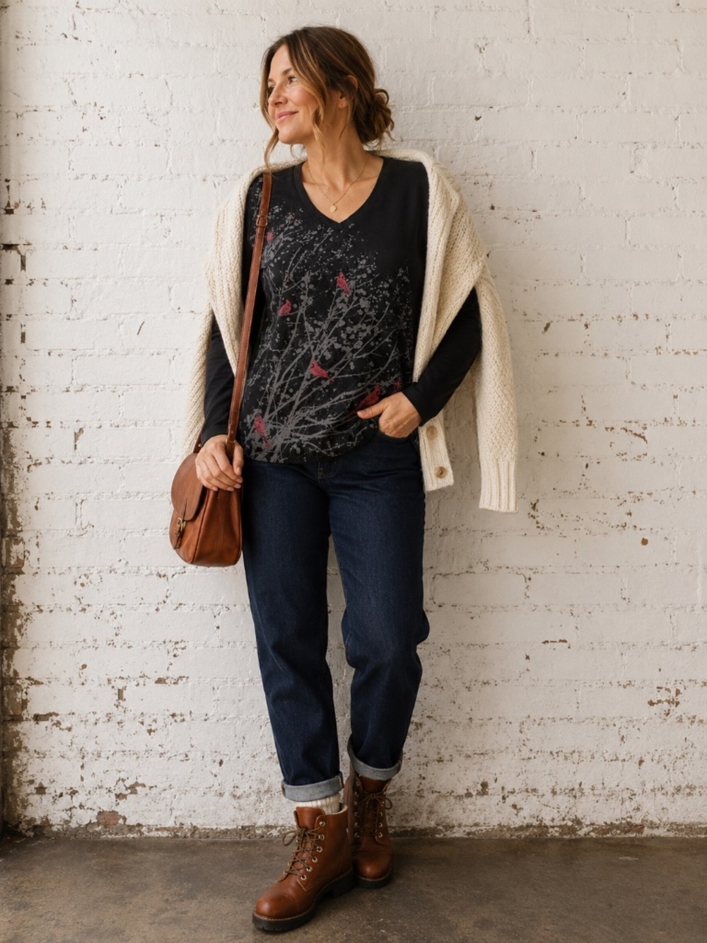 Northern Reflections Cardinal Bird Nature Woodland Cozy Knit Top Size M